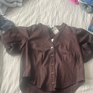 Bagatelle Brown Puff Sleeve Tunic